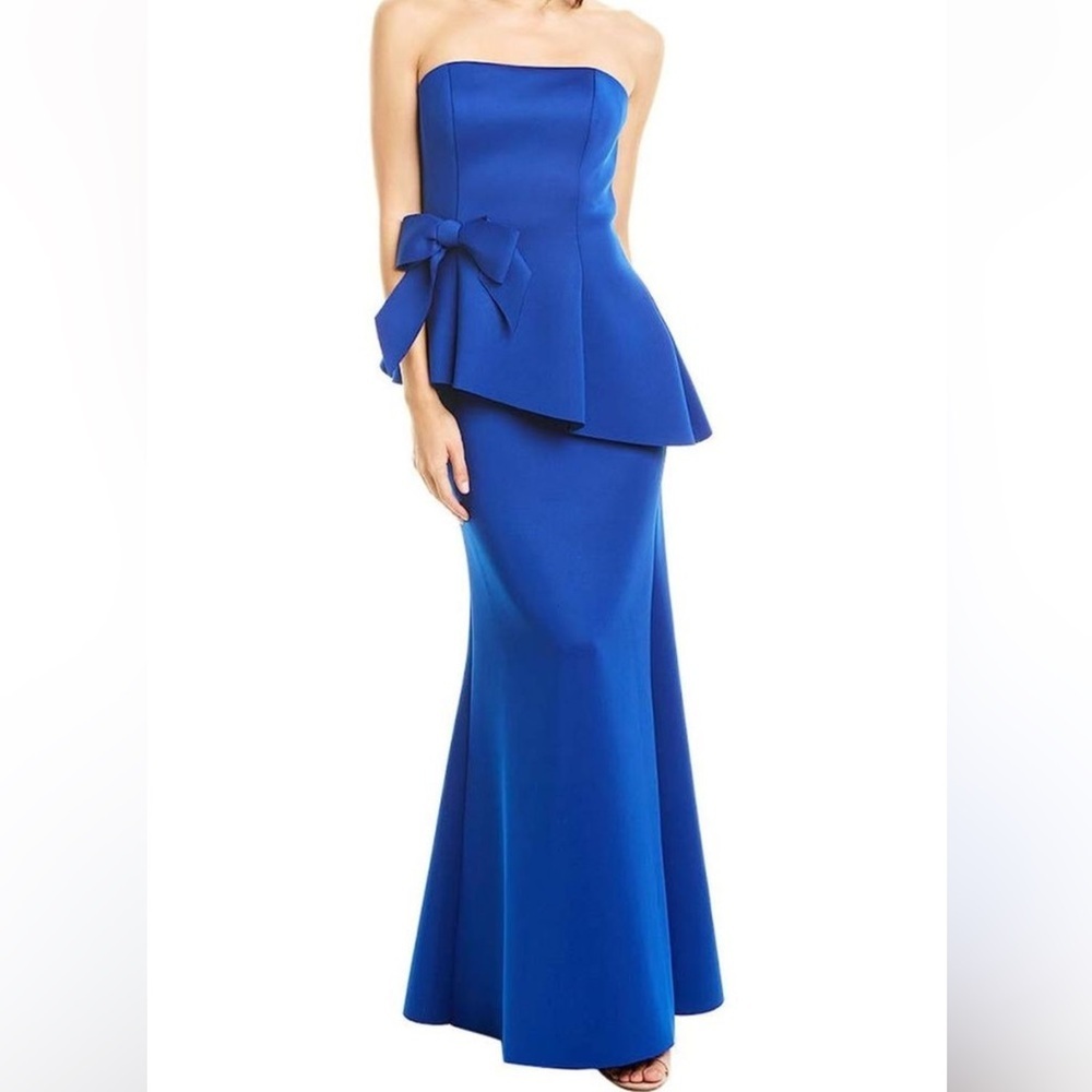 Eliza J Royal Blue Women’s Sz 8  Scuba Strapless Peplum Gown with Waist Bow
